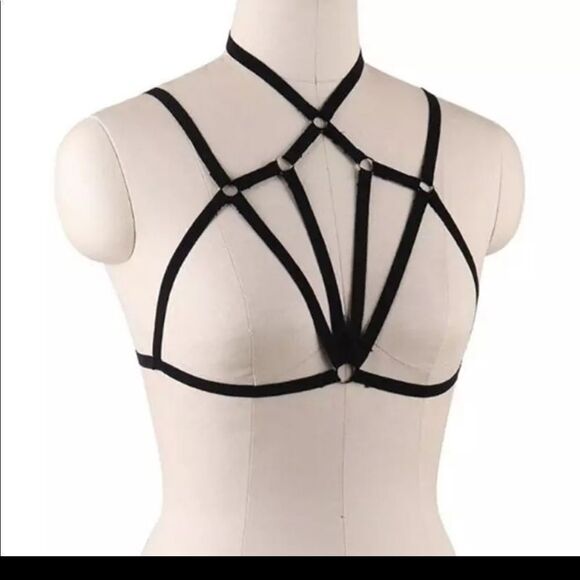 Black Harness Adjustable Strappy Bra Style# K - Picture 2 of 3
